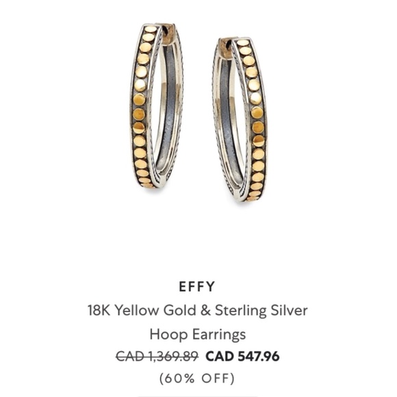 EFFY 18k Yellow Gold and Sterling Silver Med size Hoop Earrings - Picture 2 of 8